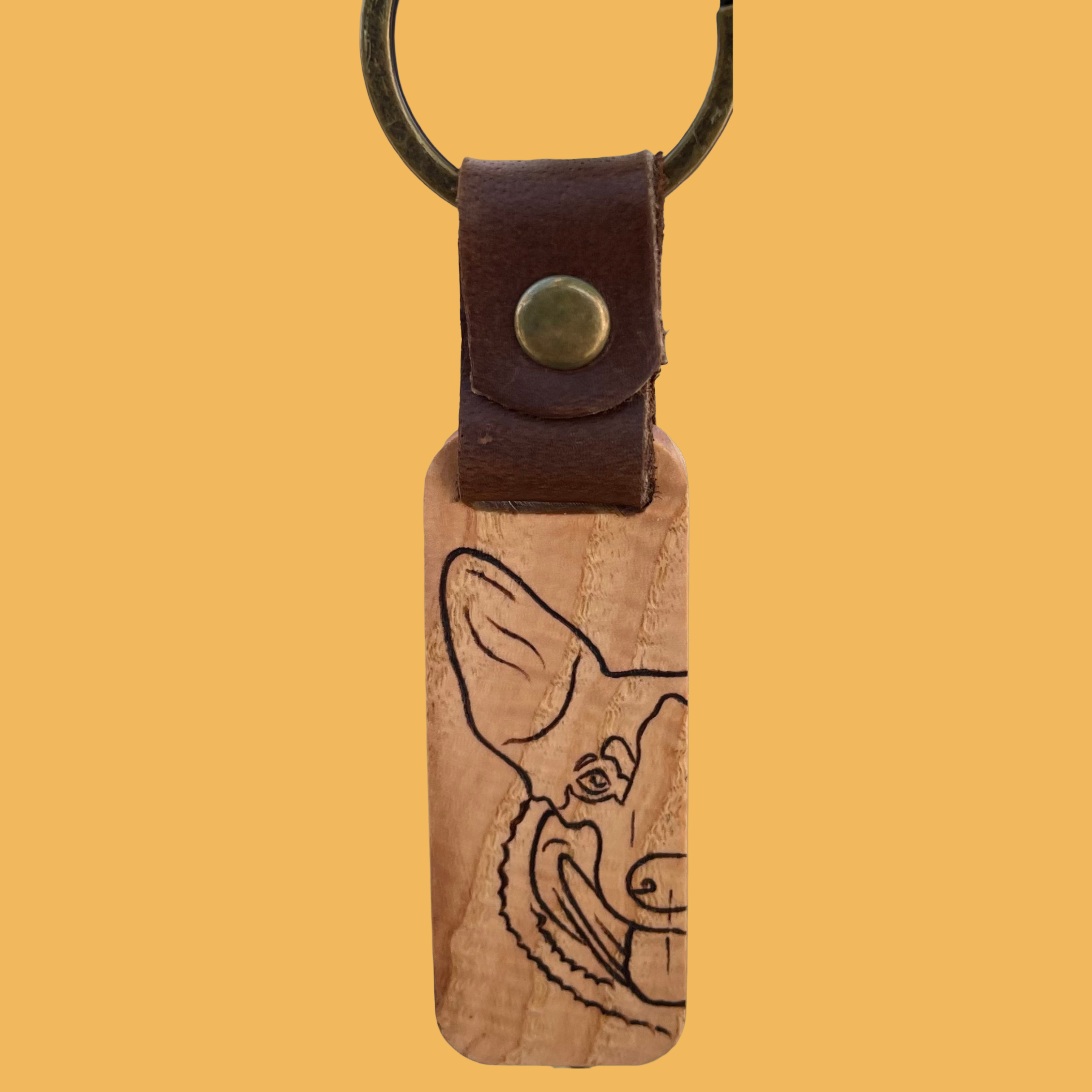 Custom pet portrait wooden keychain