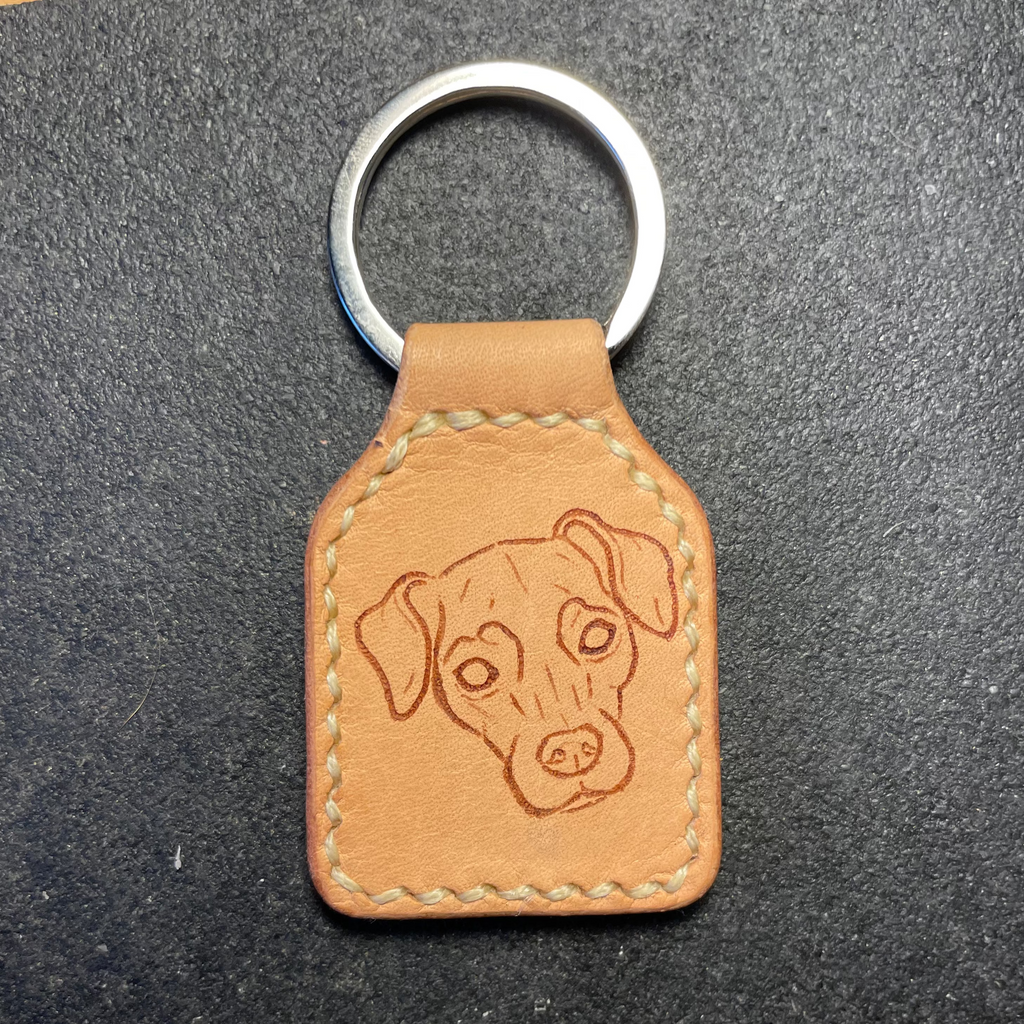 Custom pet portrait leather keychain