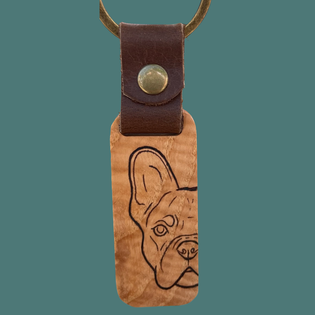 Custom pet portrait wooden keychain