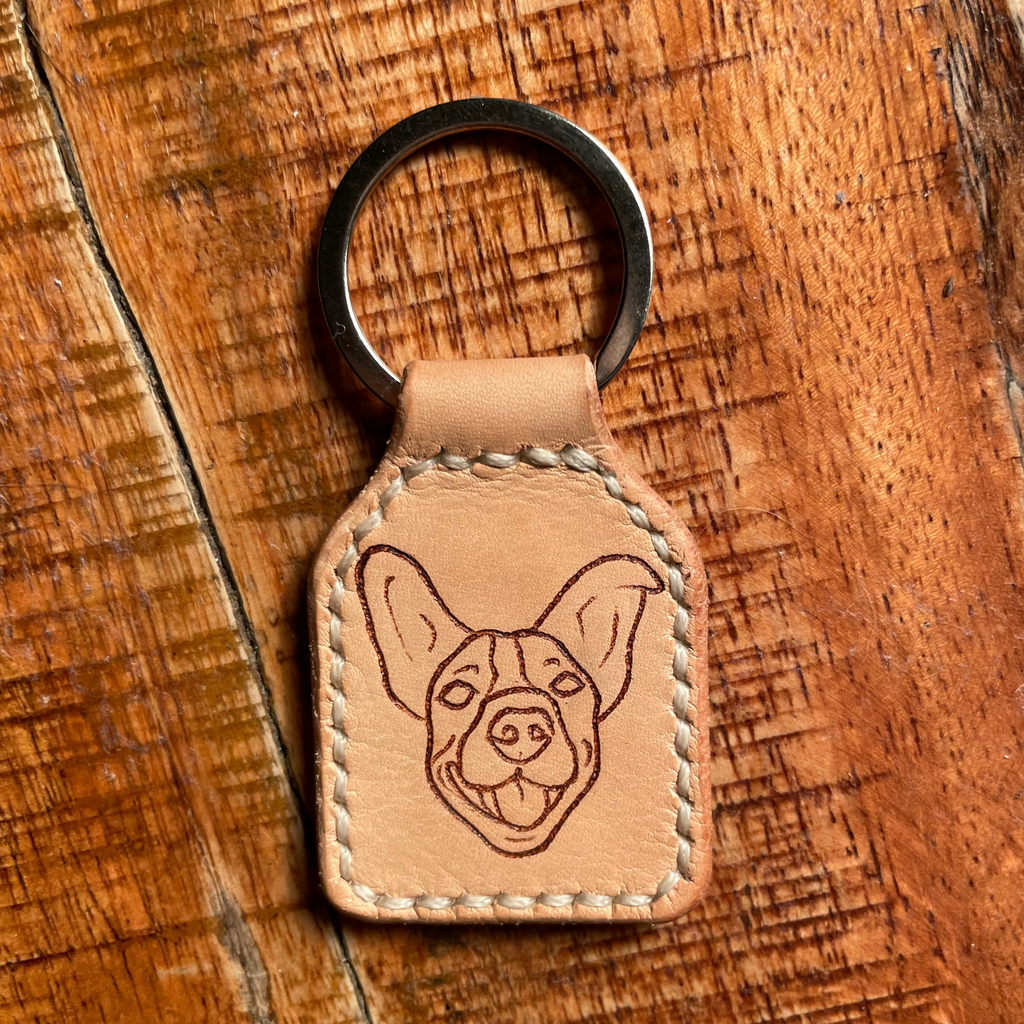 Custom pet portrait leather keychain