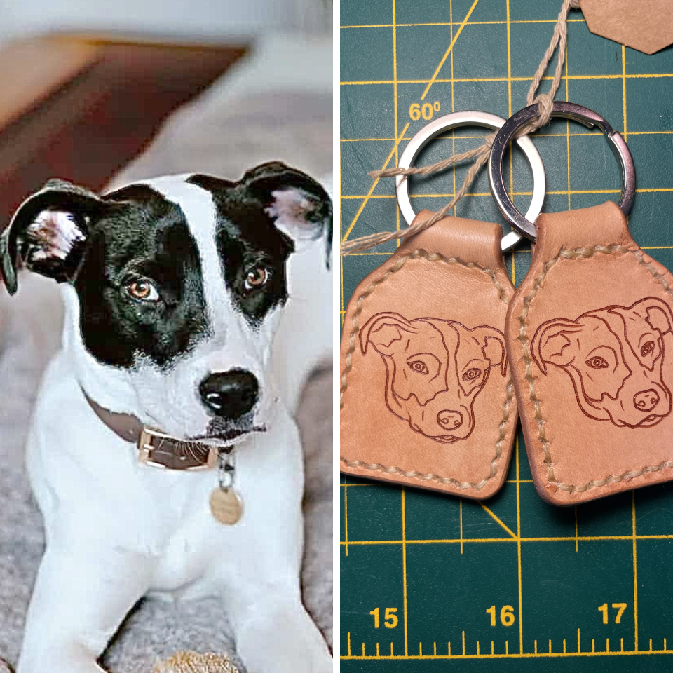 Custom pet portrait leather keychain