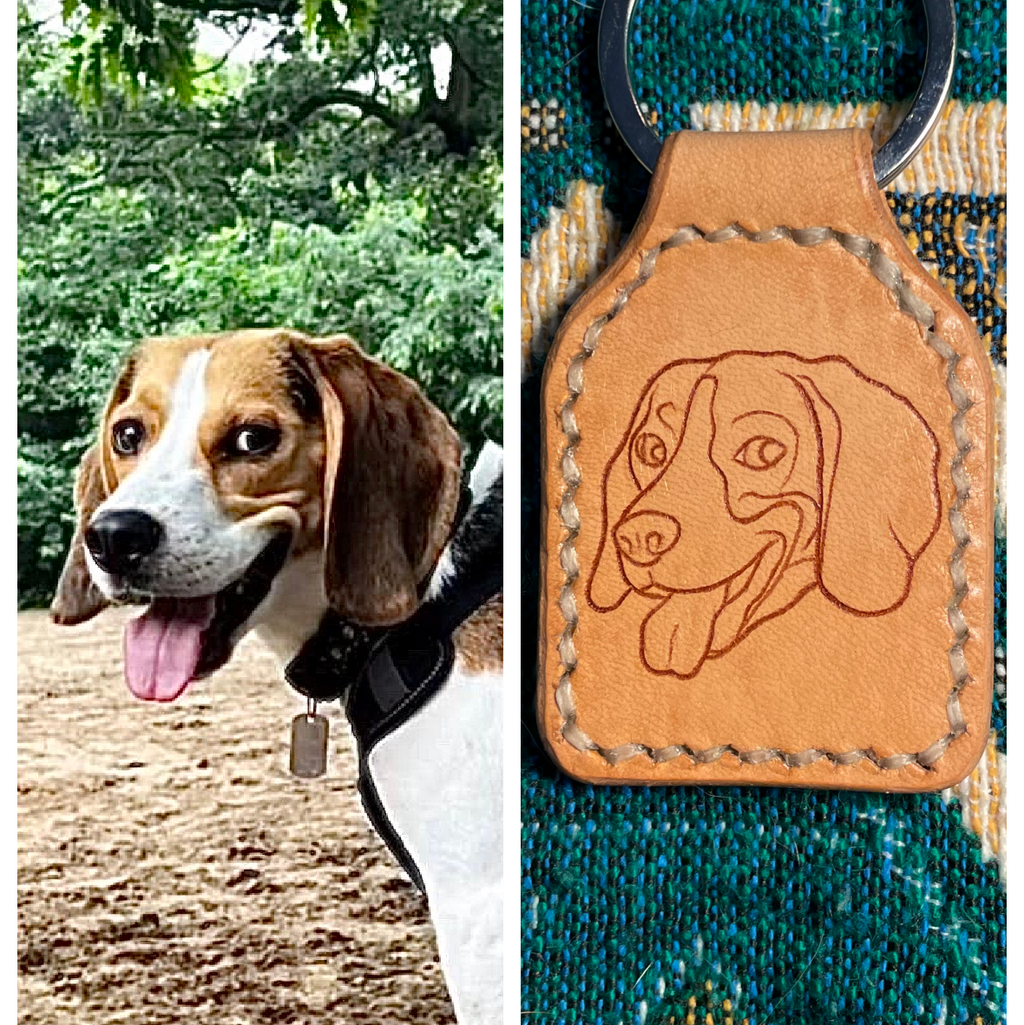 Custom pet portrait leather keychain